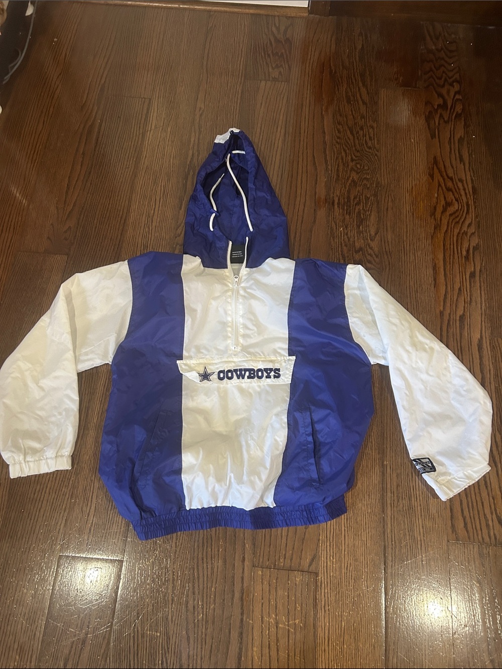 NFL Dallas Cowboys Hooded Windbreaker Pullover - White & Royal Blue sz L